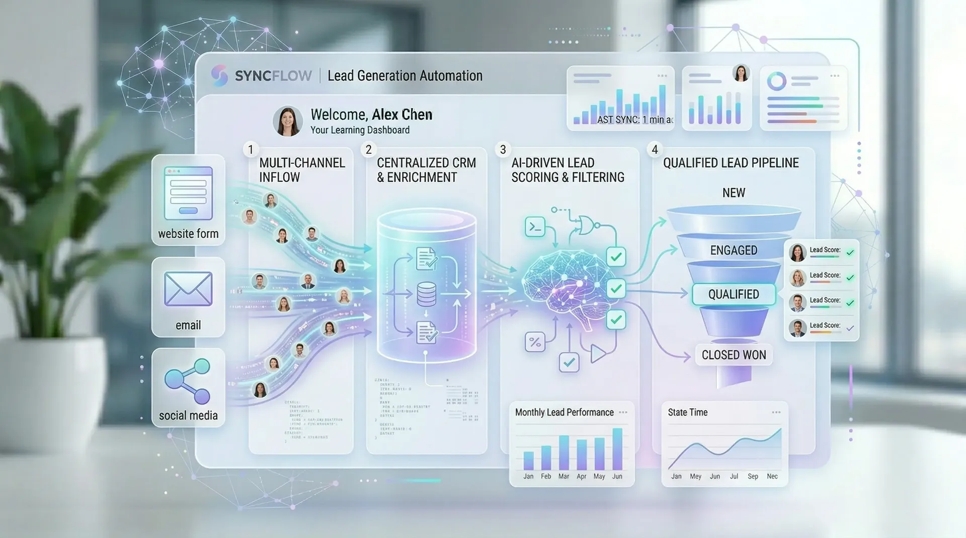 Automated lead generation system for capturing qualifying and nurturing leads using CRM APIs OrcaMinds